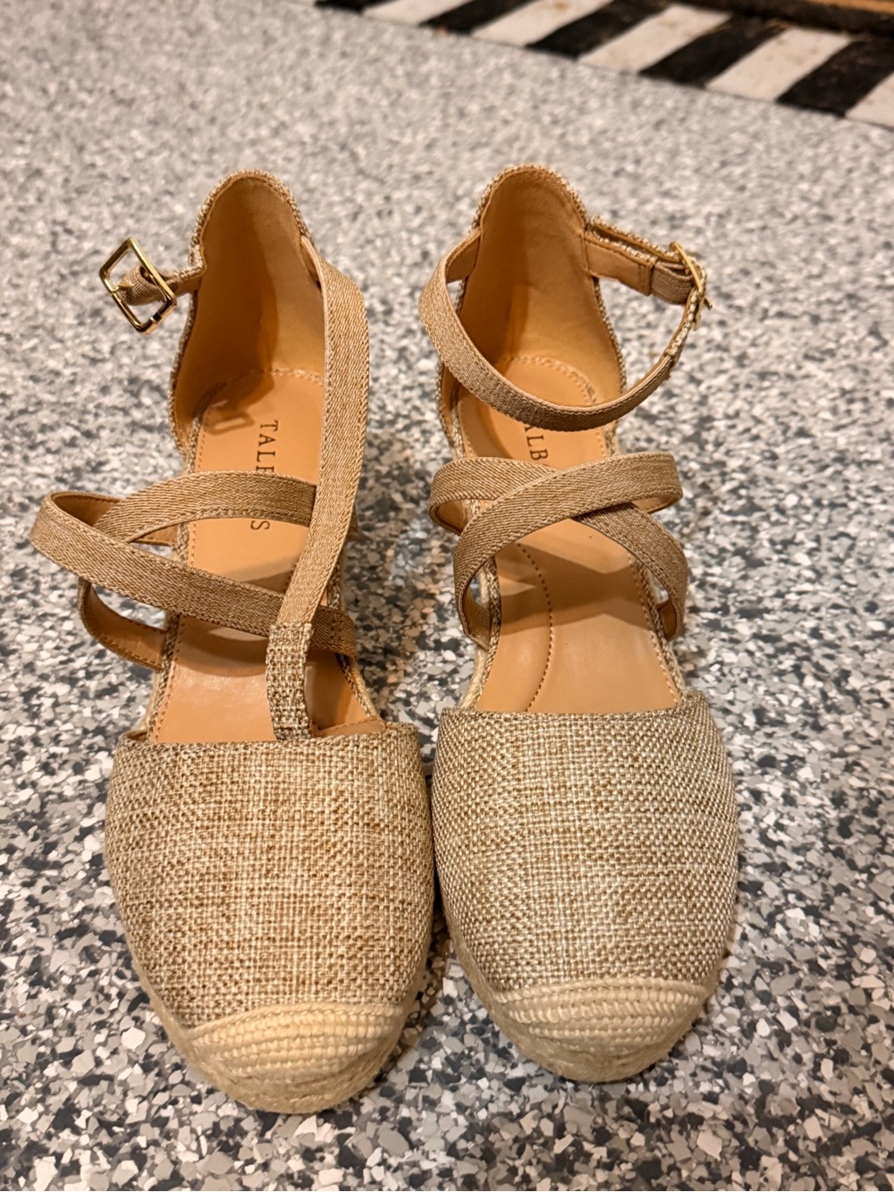 Talbots Tan Espadrille Wedge Sandals with Ankle Straps
